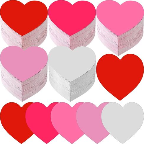 Tatuo 500 Pcs Valentine's Day Heart Cutouts Small 2'' Paper Hearts Cut Outs Heart Shaped Paper Die Cuts for Valentine's Day Bulletin Board Decor School Craft(Red, Pink, White,Glitter) in Kuwait