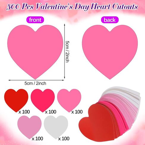 Tatuo 500 Pcs Valentine's Day Heart Cutouts Small 2'' Paper Hearts Cut Outs Heart Shaped Paper Die Cuts for Valentine's Day Bulletin Board Decor School Craft(Red, Pink, White,Glitter) in Kuwait