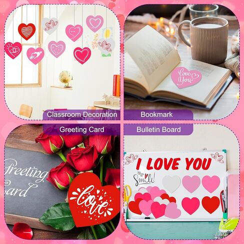 Tatuo 500 Pcs Valentine's Day Heart Cutouts Small 2'' Paper Hearts Cut Outs Heart Shaped Paper Die Cuts for Valentine's Day Bulletin Board Decor School Craft(Red, Pink, White,Glitter) in Kuwait