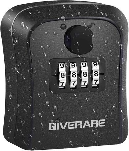 مربع قفل Giverare ، 4 أرقام مزيج Lockbox ، مقاوم للمفتاح في الهواء الطلق للماء للمنزل تخزين الحائط الحائط في الخارج ، رمز قابلة لإعادة التوطين صناديق كلمة مرور الأمان الآمن مع أدوات التثبيت الأسود in Kuwait