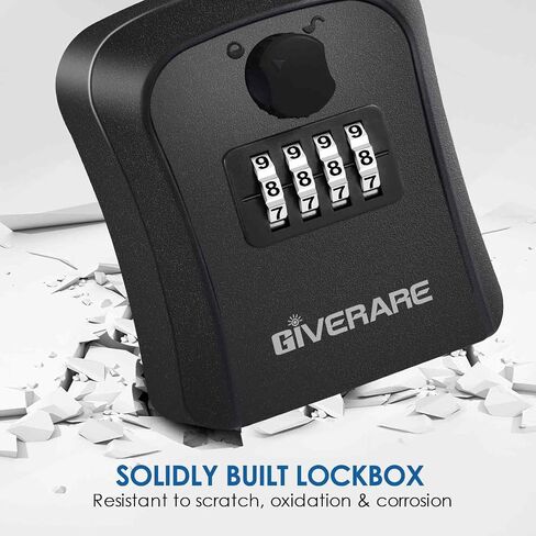 مربع قفل Giverare ، 4 أرقام مزيج Lockbox ، مقاوم للمفتاح في الهواء الطلق للماء للمنزل تخزين الحائط الحائط في الخارج ، رمز قابلة لإعادة التوطين صناديق كلمة مرور الأمان الآمن مع أدوات التثبيت الأسود in Kuwait