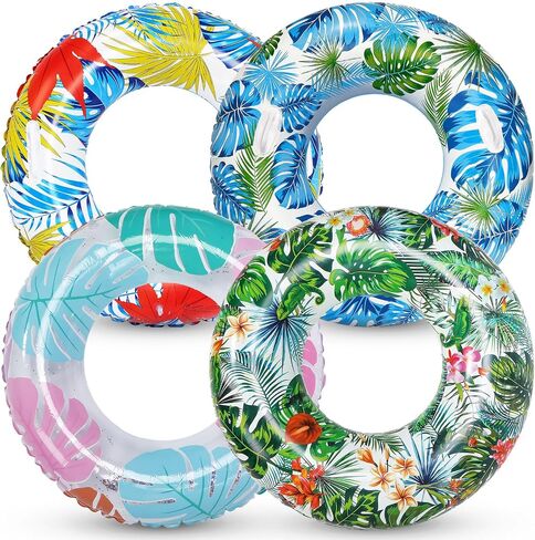 Libima 4 Pcs Inflatable Pool Floats, Pool Floaties Swim Rings Pool Tubes Donut Fruit Hawaiian Tire Inner Tubes Floaties for Adults Hawaiian Beach Party Decorations in Saudi Arabia