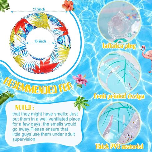 Libima 4 Pcs Inflatable Pool Floats, Pool Floaties Swim Rings Pool Tubes Donut Fruit Hawaiian Tire Inner Tubes Floaties for Adults Hawaiian Beach Party Decorations in Saudi Arabia