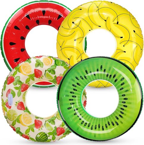 Libima 4 Pcs Inflatable Pool Floats, Pool Floaties Swim Rings Pool Tubes Donut Fruit Hawaiian Tire Inner Tubes Floaties for Adults Hawaiian Beach Party Decorations in Saudi Arabia