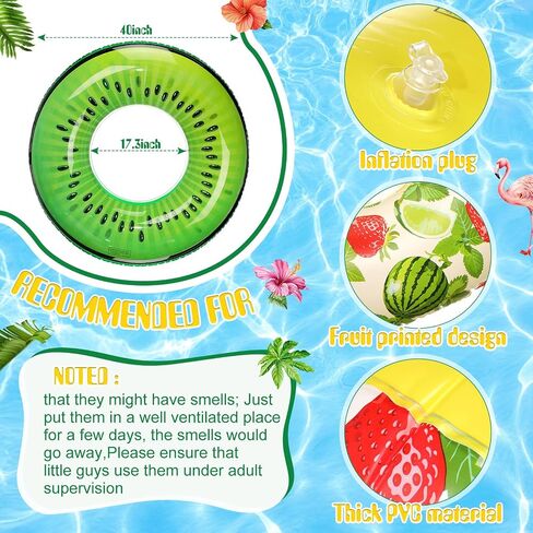 Libima 4 Pcs Inflatable Pool Floats, Pool Floaties Swim Rings Pool Tubes Donut Fruit Hawaiian Tire Inner Tubes Floaties for Adults Hawaiian Beach Party Decorations in Saudi Arabia