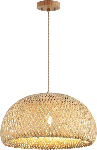 Bamboo Large Pendant Light Fixture 17.8 inch One-Light Adjustable Rustic Basket Handmade Woven Pendant Lighting for Kitchen Island Farmhouse Dining Room Living Room in Kuwait