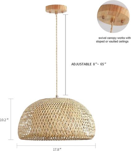 Bamboo Large Pendant Light Fixture 17.8 inch One-Light Adjustable Rustic Basket Handmade Woven Pendant Lighting for Kitchen Island Farmhouse Dining Room Living Room in Kuwait