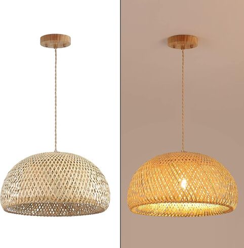 Bamboo Large Pendant Light Fixture 17.8 inch One-Light Adjustable Rustic Basket Handmade Woven Pendant Lighting for Kitchen Island Farmhouse Dining Room Living Room in Kuwait