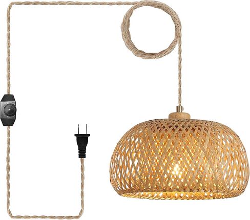 Bamboo Large Pendant Light Fixture 17.8 inch One-Light Adjustable Rustic Basket Handmade Woven Pendant Lighting for Kitchen Island Farmhouse Dining Room Living Room in Kuwait