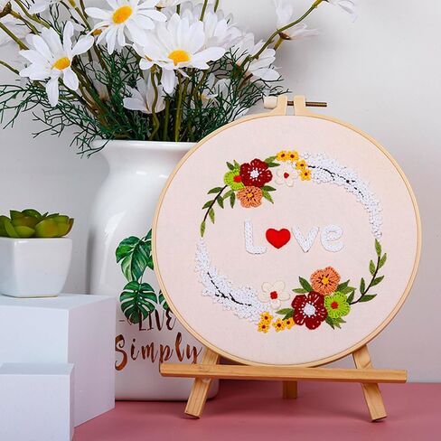 FONNUY Love Heart Crewel Embroidery Kit for Beginners, Pre-Stamped Pattern Kits for Adults with Hoop, Easy to Follow Color Thread Needlework, 8'' Hoop (Floral Heart) in Saudi Arabia