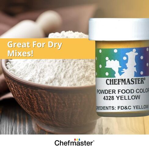 Chefmaster Yellow Dry Powder Candy Color | Vibrant Shades | Chocolate, Macarons, Fondant | Decorating | Professional-Grade Dye | Easy-to-Use | Manufactured in USA | 3 grams in Saudi Arabia