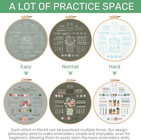 Wovnet 8 مجموعات مجموعة التطريز للمبتدئين المبتدئين مجموعات غرزة للبالغين مختومة نمط زهرة ناديات الإبرة المشاريع الفنية تشمل خيوط الأطواق القماشية للتطريز (زهرة) in Kuwait