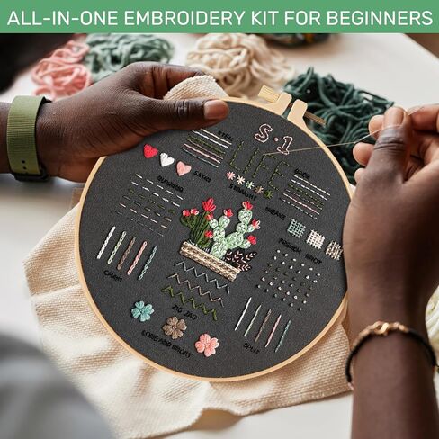 Wovnet 8 مجموعات مجموعة التطريز للمبتدئين المبتدئين مجموعات غرزة للبالغين مختومة نمط زهرة ناديات الإبرة المشاريع الفنية تشمل خيوط الأطواق القماشية للتطريز (زهرة) in Kuwait