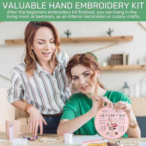 Wovnet 8 مجموعات مجموعة التطريز للمبتدئين المبتدئين مجموعات غرزة للبالغين مختومة نمط زهرة ناديات الإبرة المشاريع الفنية تشمل خيوط الأطواق القماشية للتطريز (زهرة) in Kuwait