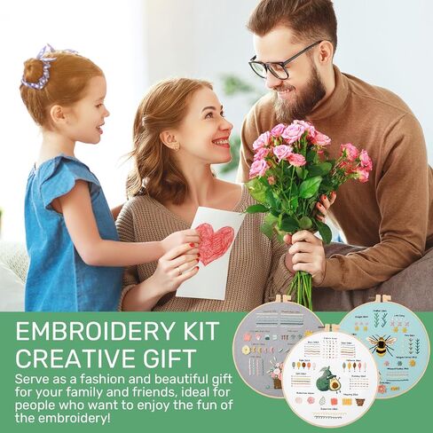 Wovnet 8 مجموعات مجموعة التطريز للمبتدئين المبتدئين مجموعات غرزة للبالغين مختومة نمط زهرة ناديات الإبرة المشاريع الفنية تشمل خيوط الأطواق القماشية للتطريز (زهرة) in Kuwait