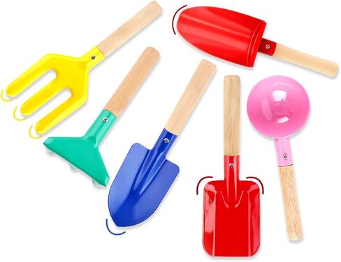 6 قطع أدوات البستنة ، ألعاب الرمال الشاطئية للأطفال ، مصنوعة من المعدن مع مقبض خشبي قوي ، مجموعة البستنة الشاطئية الآمنة ، الملعقة ، الشوكة ، أشعل النار والمجرفة ، الهدايا للأطفال in Kuwait