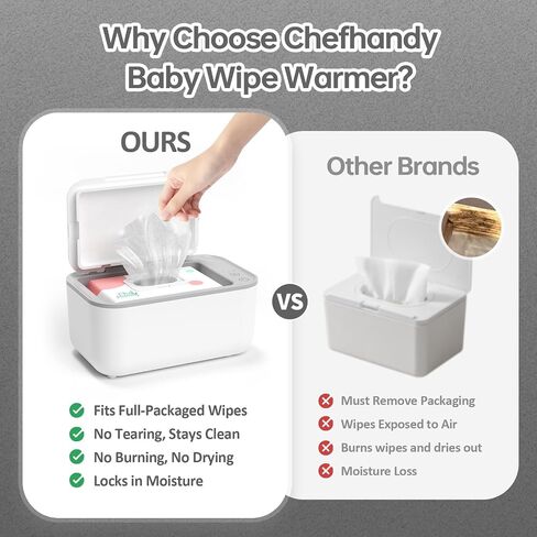 Chefhandy Baby Wipe Warmer, 3-Level Temperature Control, Silent & Even Heating, Large Capacity Wipes Dispenser for Babies & Adults, White in Saudi Arabia