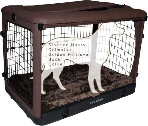 Pet Gear “The Other Door" 4 Door Steel Crate for Dogs/Cats with Garage-Style Door, Includes Plush Bed + Travel Bag, No Tools Required, Espresso in Kuwait