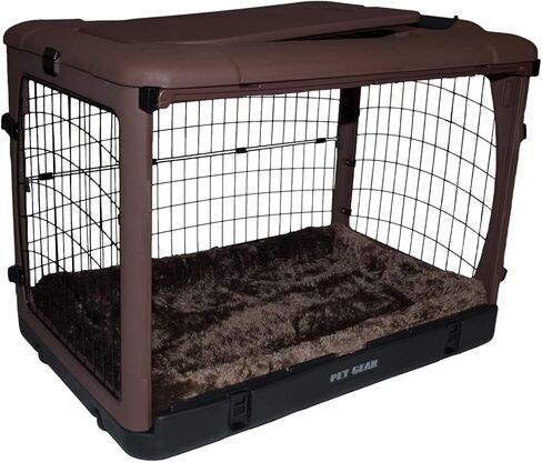 Pet Gear “The Other Door" 4 Door Steel Crate for Dogs/Cats with Garage-Style Door, Includes Plush Bed + Travel Bag, No Tools Required, Espresso in Kuwait