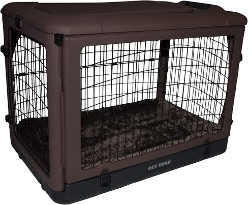 Pet Gear “The Other Door" 4 Door Steel Crate for Dogs/Cats with Garage-Style Door, Includes Plush Bed + Travel Bag, No Tools Required, Espresso in Kuwait