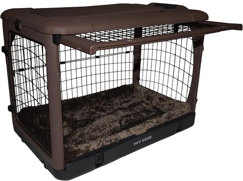 Pet Gear “The Other Door" 4 Door Steel Crate for Dogs/Cats with Garage-Style Door, Includes Plush Bed + Travel Bag, No Tools Required, Espresso in Kuwait