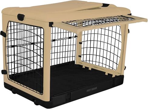 Pet Gear “The Other Door" 4 Door Steel Crate for Dogs/Cats with Garage-Style Door, Includes Plush Bed + Travel Bag, No Tools Required, Espresso in Kuwait