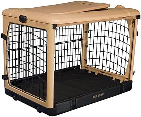 Pet Gear “The Other Door" 4 Door Steel Crate for Dogs/Cats with Garage-Style Door, Includes Plush Bed + Travel Bag, No Tools Required, Espresso in Kuwait