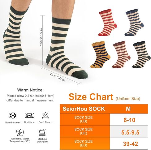6 Pairs Colorful Striped Athletic Sports Running Retro Cotton Crew Tube Socks For Men(M in Saudi Arabia