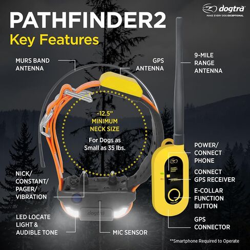 Dogtra Pathfinder 2 GPS Dog Tracker e Collar 9 Mile Long Range LED Light No Monthly fees Free App Waterproof Smartwatch Control Satellite Real Time Tracking Multiple Dogs Smartphone Required in Saudi Arabia