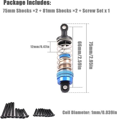 Oil-Fill Shock Absorbers for 1/14 1/16 1/12 RC Cars, 75mm Hydraulic Suspension Kit, DIY Refillable Dampers with Alloy Body, Compatible for MJX, HSP, WLtoys, SCY, FMS, Traxxas (Oil Not Included) in Saudi Arabia