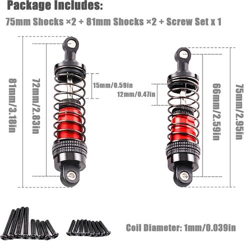 Oil-Fill Shock Absorbers for 1/14 1/16 1/12 RC Cars, 75mm Hydraulic Suspension Kit, DIY Refillable Dampers with Alloy Body, Compatible for MJX, HSP, WLtoys, SCY, FMS, Traxxas (Oil Not Included) in Saudi Arabia