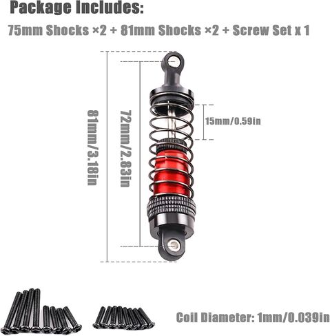 Oil-Fill Shock Absorbers for 1/14 1/16 1/12 RC Cars, 75mm Hydraulic Suspension Kit, DIY Refillable Dampers with Alloy Body, Compatible for MJX, HSP, WLtoys, SCY, FMS, Traxxas (Oil Not Included) in Saudi Arabia