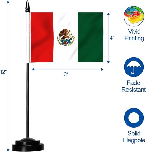 ANLEY Japan Deluxe Desk Flag Set - 6 x 4 Inch Miniature Japanese Desktop Flag with 12" Solid Pole - Vivid Color and Fade Resistant - Black Base and Spear Top in Kuwait