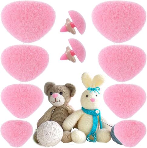 CustomyLife 32 Pcs Safety Noses for Amigurumi, 11/15/17/18mm Plastic Doll Noses for Crochet, Pink Black Flocking Teddy Bear Noses Stuffed with Washers for Craft Puppet Plush Toy Accessories in Kuwait