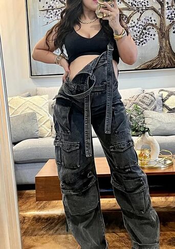 DINGANG Women's Denim Overalls Adjustable Strap Stretchy Loose Fit Jean Cargo Pants Jumpsuits with Pockets in Saudi Arabia