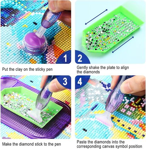 Outus 31 Pcs 5D DIY Diamond Tools Kit with Handmade Resin Painting Pens, Anti-Slip Mats, Plastic Diamond Trays, Clay Boxes, Drill Point Accessories for Adults and Kids DIY Craft (Pink, Purple) in Saudi Arabia