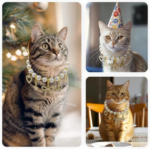 Handmade Cat,Dog Necklace Collar, Shell Pearl & 18K Gold/Platinum-Plated Necklace, 5 DIY Charms Set, Elegant Pet Jewelry, Durable & Stronger Pet Necklace (Medium, Platinum) in Saudi Arabia