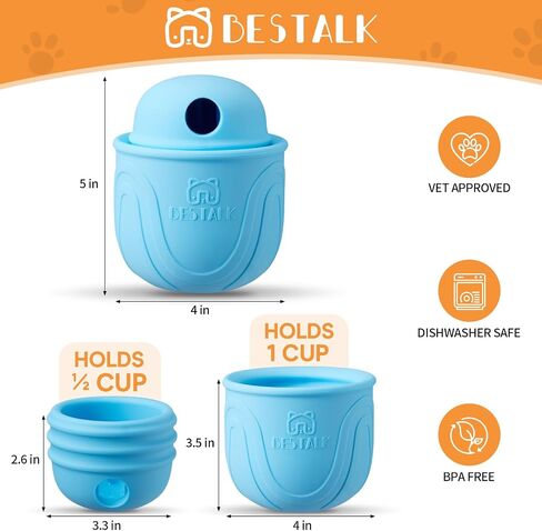 Interactive Dog Toy, 2-in-1 Topple Long-Lasting Treat Dispenser Dog Puzzle Feeder Toys, Stuffable Enrichment Freeze Lick Bowl for Boredom, Reduces Anxiety Silicone Fetch Catch Chew Toy in Kuwait