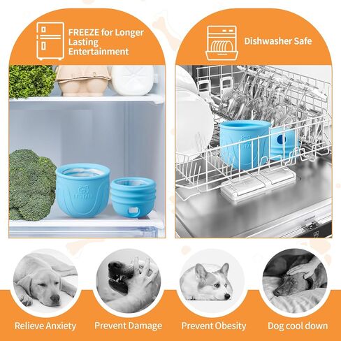 Interactive Dog Toy, 2-in-1 Topple Long-Lasting Treat Dispenser Dog Puzzle Feeder Toys, Stuffable Enrichment Freeze Lick Bowl for Boredom, Reduces Anxiety Silicone Fetch Catch Chew Toy in Kuwait