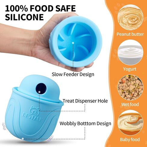 Interactive Dog Toy, 2-in-1 Topple Long-Lasting Treat Dispenser Dog Puzzle Feeder Toys, Stuffable Enrichment Freeze Lick Bowl for Boredom, Reduces Anxiety Silicone Fetch Catch Chew Toy in Kuwait