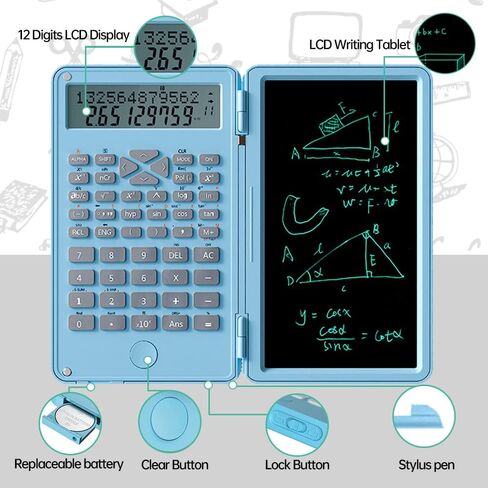 2 in 1 Scientific Calculator with Writing Tablet, Desktop Pocket LCD Science Calculator Notepad Professional Financial Calculator for Home School Office Business(White) in Saudi Arabia