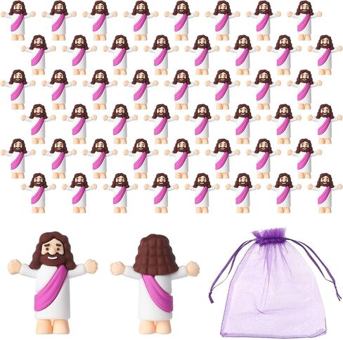 Mini Jesus Figurines in Bulk 50 Pack with Storage Bag, Little Jesus Figures Pocket Size Jesus Mini Figure Religious Christian Gifts Jesus for Sunday School Easter Eggs Stuffers Church Decoration in Saudi Arabia