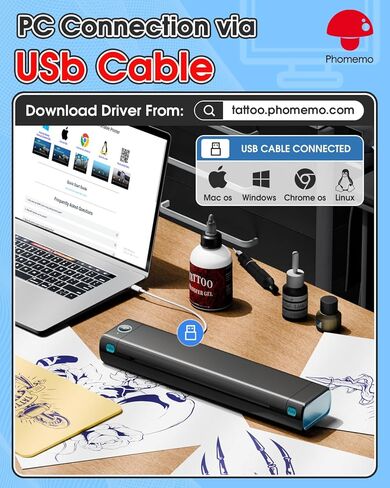 Phomemo M08F Wireless Tattoo Transfer Stencil Printer, Tattoo Transfer Thermal Copier Machine with 10pcs Free Transfer Paper, Tattoo Printer Kit for Tattoo Artists, Compatible with Smartphone & Pc in Kuwait