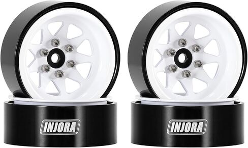 INJORA -4.05mm Offset Stamped Steel 1.3" Beadlock Wheels, White in Kuwait