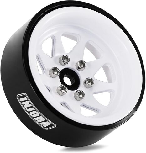 INJORA -4.05mm Offset Stamped Steel 1.3" Beadlock Wheels, White in Kuwait
