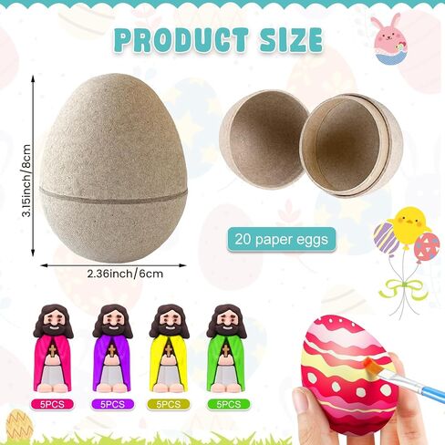 20 Pcs Paper Mache Easter Eggs DIY Easter Craft Eggs Empty Fillable Paintable Unfinished Paper Mache Eggs DIY Eggs Ornament for Easter Egg Hunt Surprise Eggs Easter DIY Craft Decorations Ornaments in Saudi Arabia