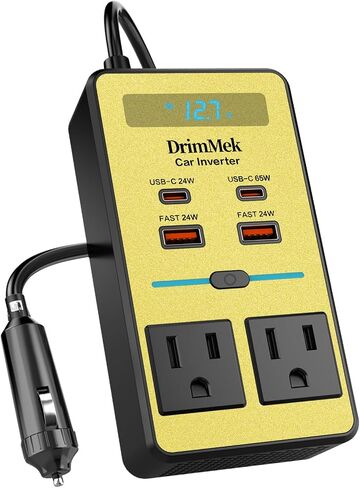 300W Car Power Inverter - Dual DC to AC Plug Adapter Outlets, 65W USB-C Fast Charging, 24W USB-C & 3.0 USB-A Ports, Portable Car Charger with Switch Control Converter for Laptops, Phones in Kuwait