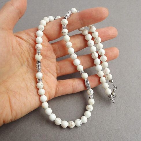 قلادة رجال من طراز Magnesite البيضاء 6 مم - مصنوعة يدويًا في الولايات المتحدة الأمريكية (المغنيسيت الأبيض ، 18 بوصة) in Kuwait
