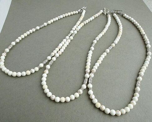 قلادة رجال من طراز Magnesite البيضاء 6 مم - مصنوعة يدويًا في الولايات المتحدة الأمريكية (المغنيسيت الأبيض ، 18 بوصة) in Kuwait