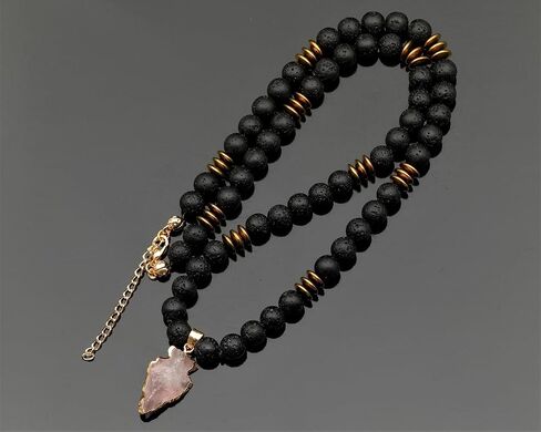 Elisajewelryart - Natural SboSidian Arrow Head Head Pendant Black Lava Stone Necklace Heline Gemstone Gemones Stone Clasp Necklace Necklace Usisex (22 ، Obsidian) in Saudi Arabia
